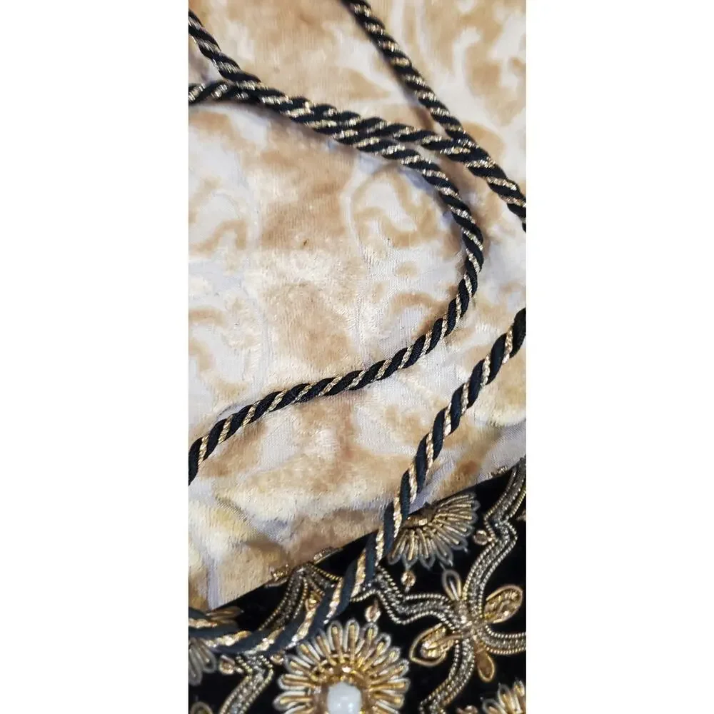 Vintage Zardozi Black Velvet Evening Bag Embroidered Gold Jewel Clutch Club